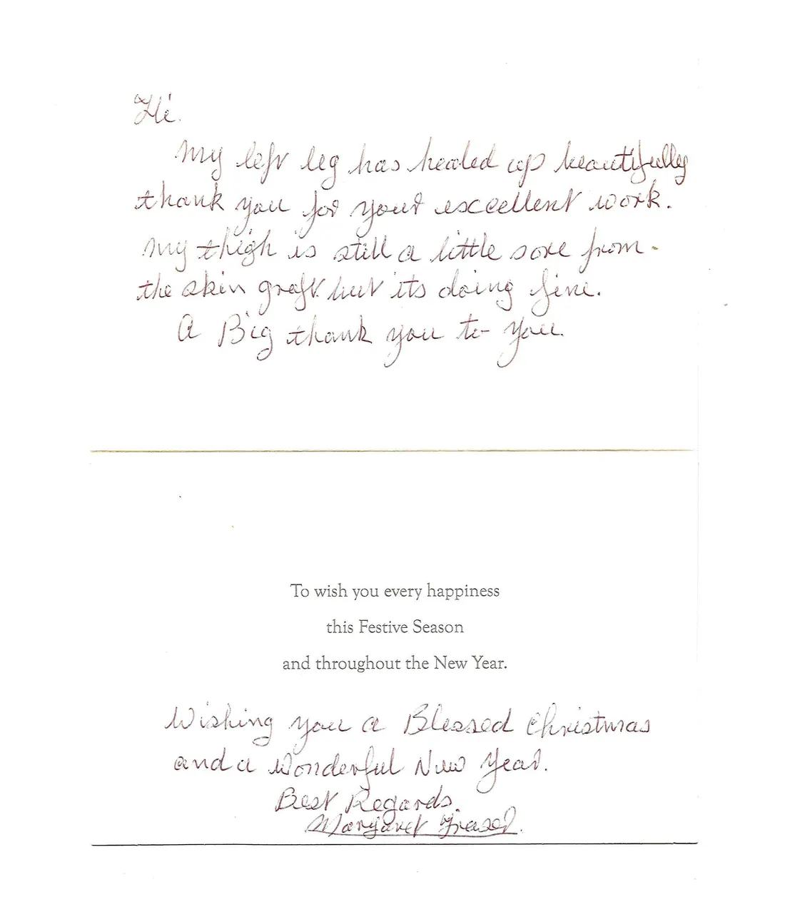 Card from Margaret Fraser