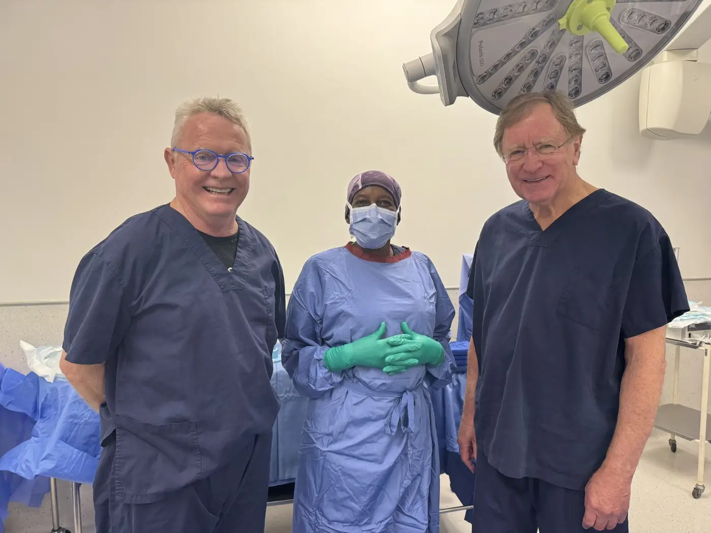 Dr van der Poel's surgical team in theatre